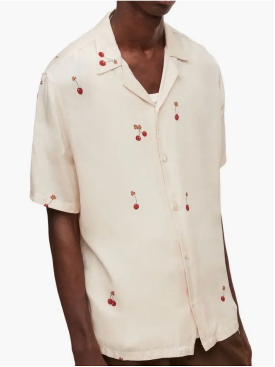 All Saints Other - All Saints Cream Short-Sleeve Button-Down Shirt with Cherry bomb